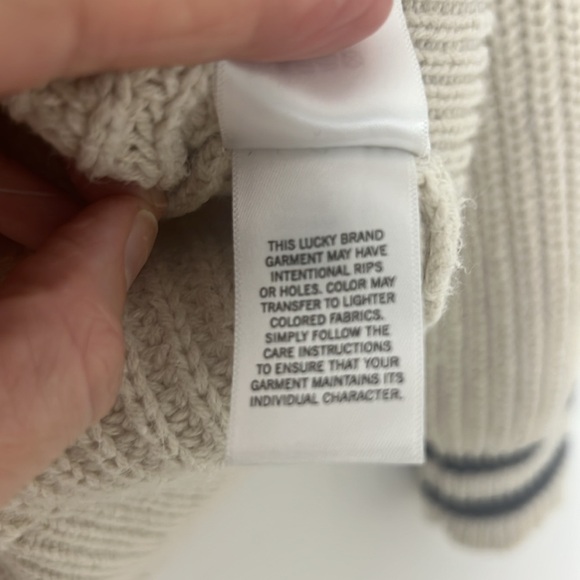 Lucky Brand Women's Medium Straw Heather Textured Stripe Varsity Sweater Relaxed - Picture 12 of 14